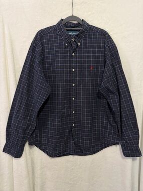 Ralph Lauren Button Down Shirt Mens XL Blue Plaid Long Sleeve Classic Fit Cotton